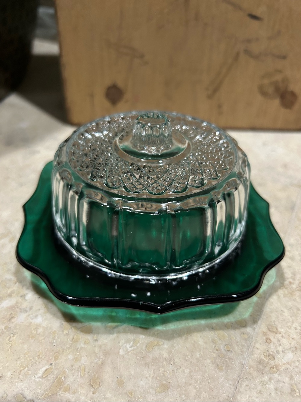 vintage IMPERIAL GLASS emerald green covered butter or cheese dish
